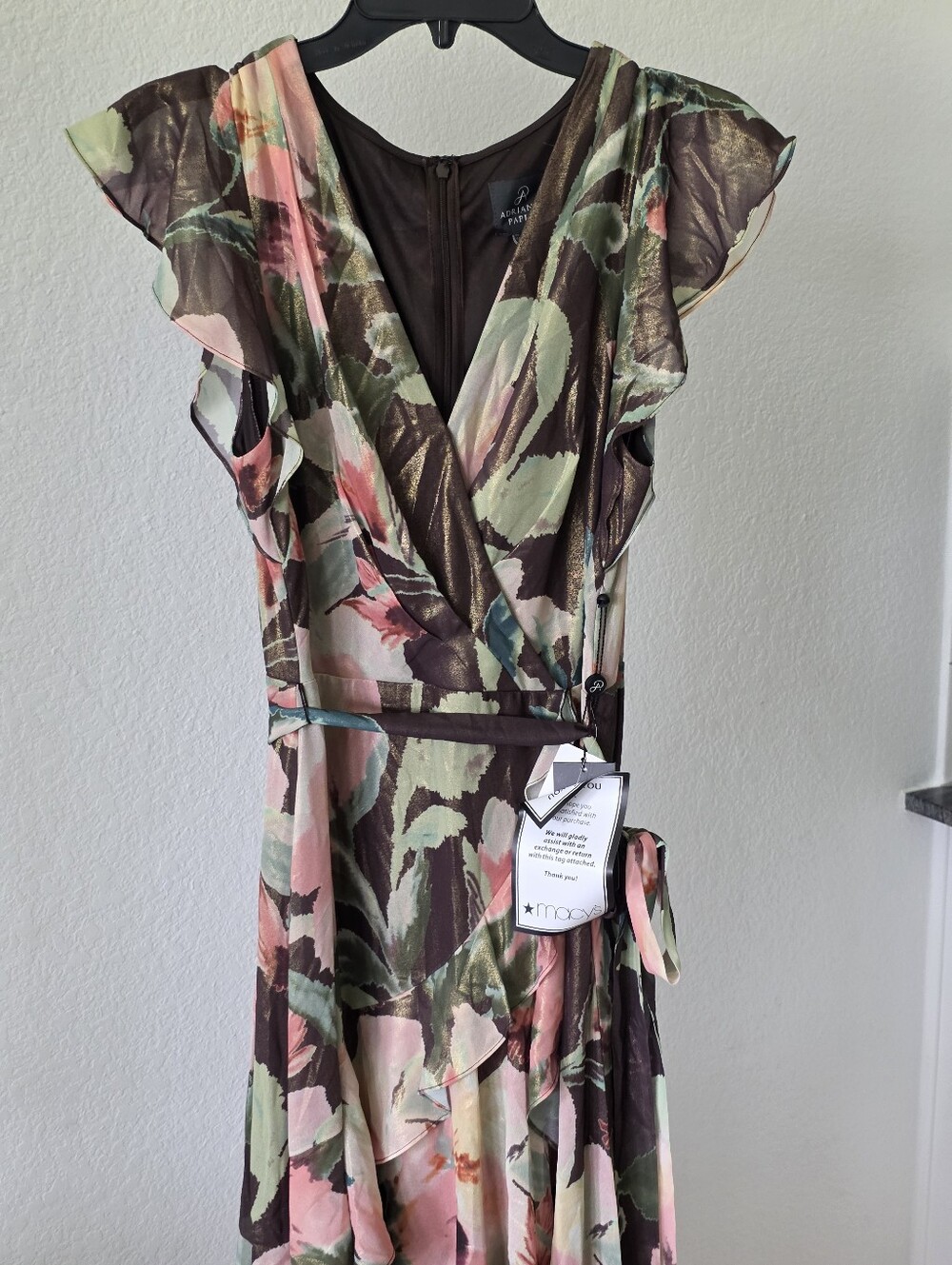 NWT Adrianna Papell Floral Hi Low Midi Dress Size 10 Ruffle Wrap Style $199 - Picture 4 of 11